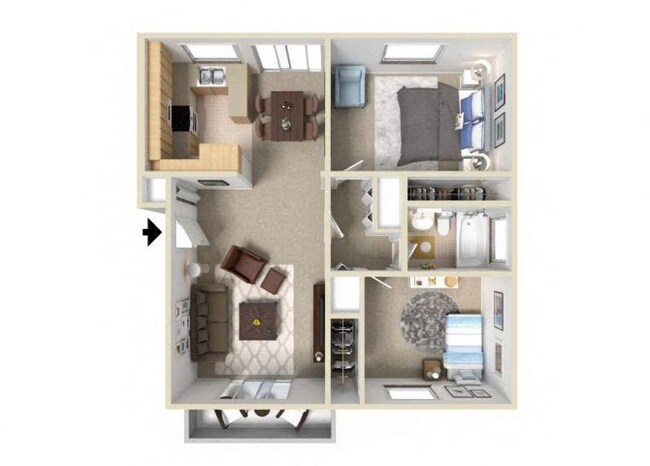 2BD, 1BTH 208 floor plan